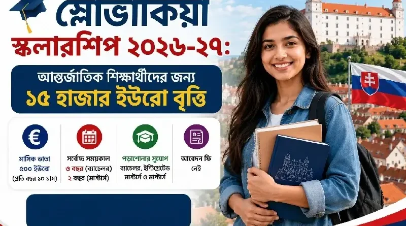 স্লোভাকিয়া স্কলারশিপ ২০২৬-২৭: আন্তর্জাতিক শিক্ষার্থীদের জন্য ১৫ হাজার ইউরো বৃত্তি