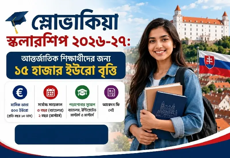 স্লোভাকিয়া স্কলারশিপ ২০২৬-২৭ আন্তর্জাতিক শিক্ষার্থীদের জন্য ১৫ হাজার ইউরো বৃত্তি